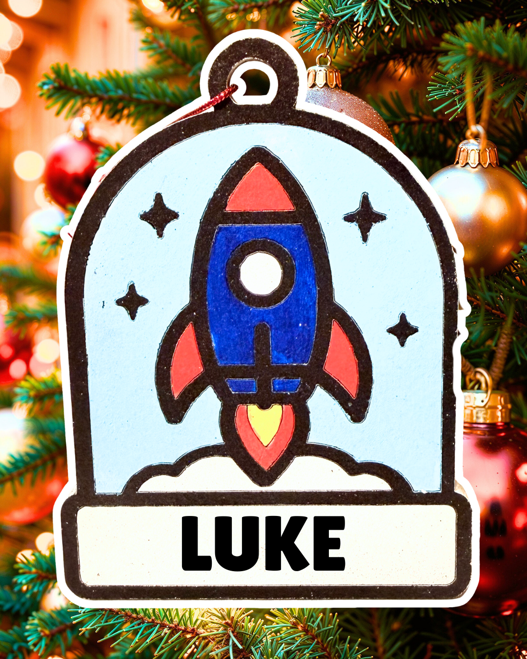 Enchanting Rocket Snow Globe Ornament—Customizable
