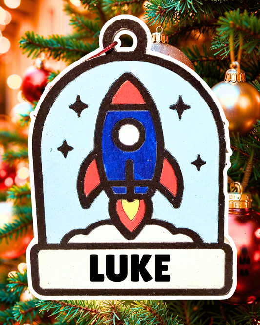 Enchanting Rocket Snow Globe Ornament—Customizable