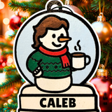 Cozy Coffee Lover Boy Snowman Ornament—Customizable