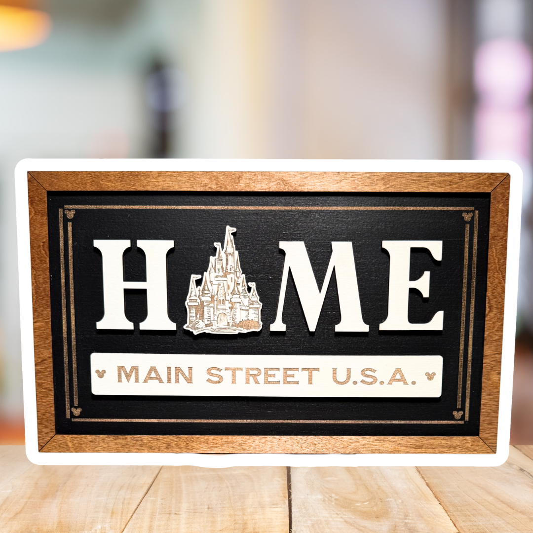 HOME Main Street U.S.A. | Cinderella Castle Black Background Framed Sign - Handmade by JRW Design Co.