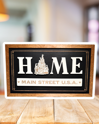 NEW HOME Main Street USA Park-Inspired Framed Sign | Wooden Wall Art & Handmade Home Decor | 10.9in x 18.5in