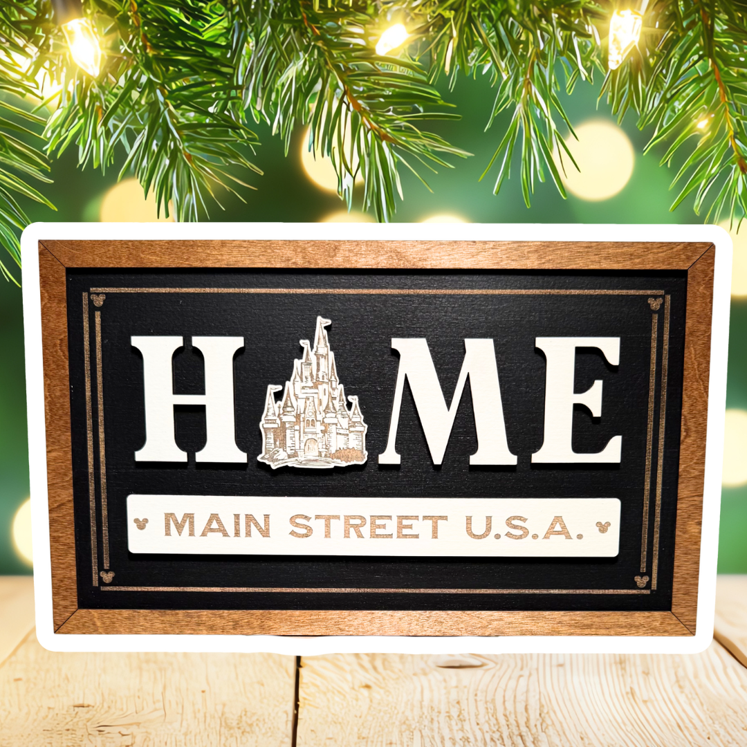 HOME Main Street U.S.A. | Cinderella Castle Black Background Framed Sign - Handmade by JRW Design Co.