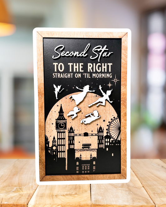 Second Star Park-Inspired Framed Sign | Wooden Wall Art & Handmade Home Decor | 10.9in x 18.5in