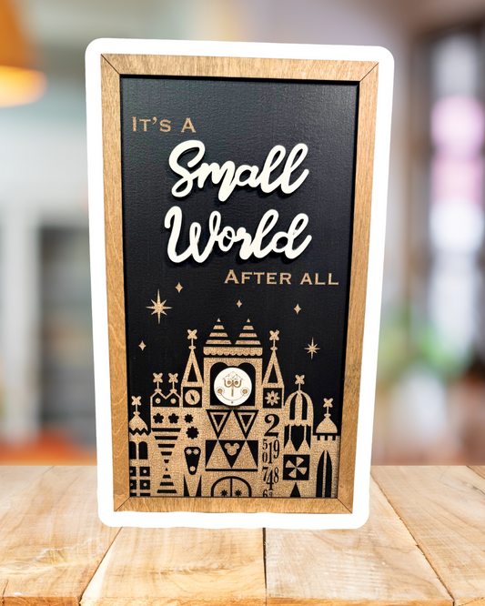 It’s A Small World Park-Inspired Framed Sign | Wooden Wall Art & Handmade Home Decor | 10.9in x 18.5in