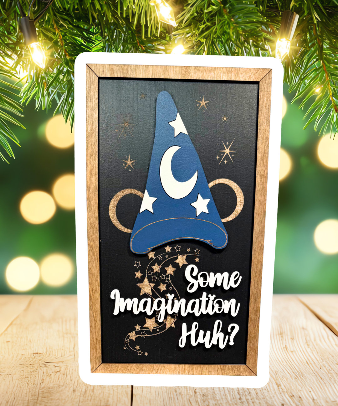 Some Imagination Huh? | Sorcerer Hat Black Background Framed Sign - Handmade by JRW Design Co.