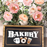 Main Street Bakery Hot & Iced Coffee | Black Background Framed Sign