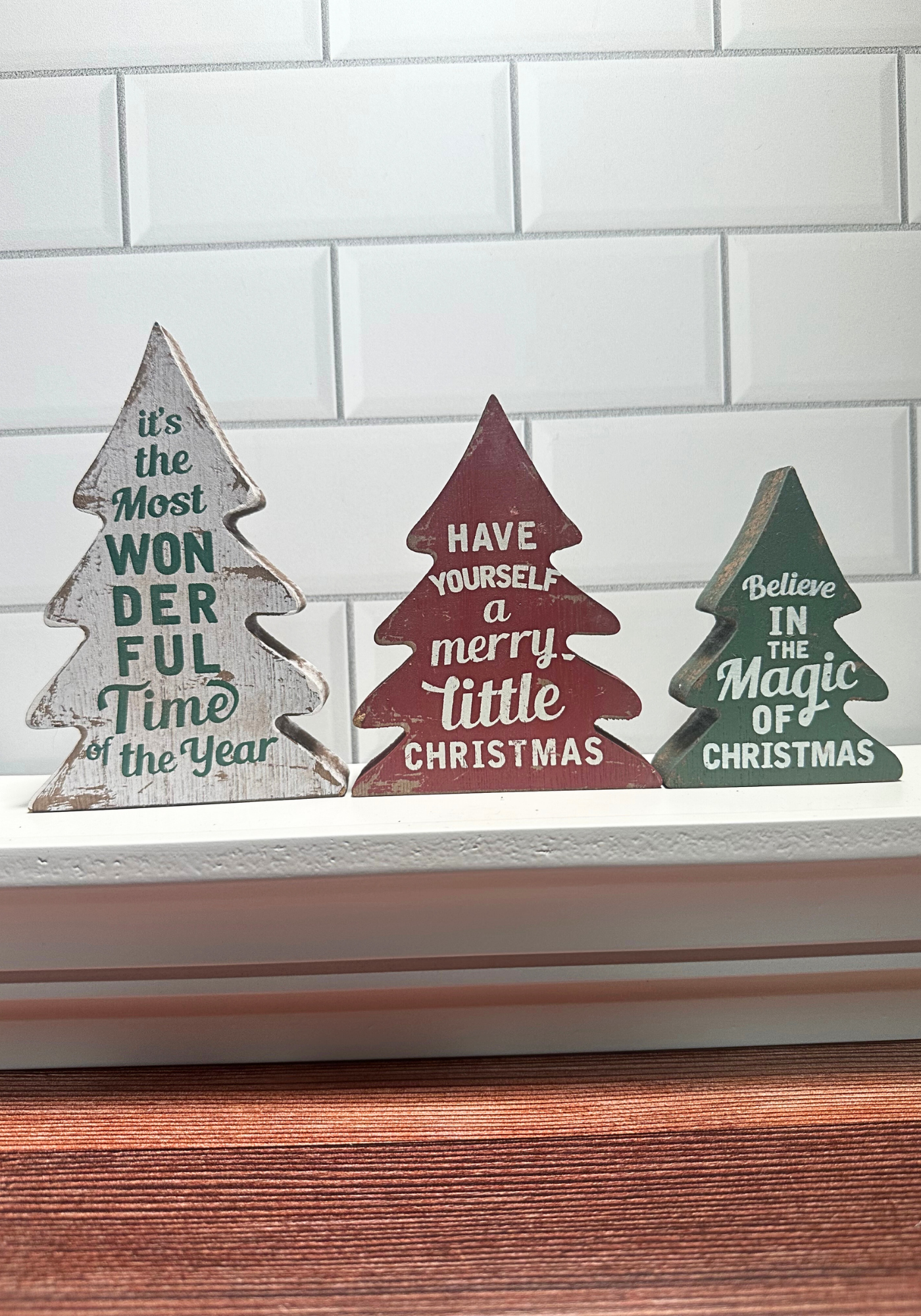 3/Set, Wonderful Time of Year Distressed Wooden Trees