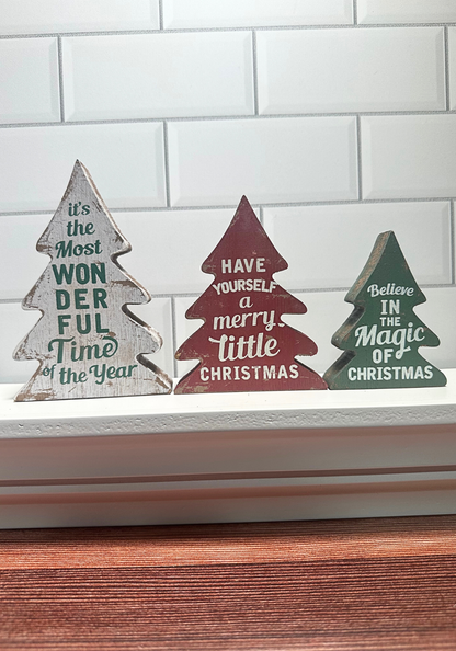3/Set, Wonderful Time of Year Distressed Wooden Trees