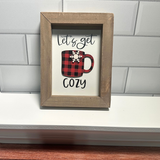 Let's Get Cozy Red & Black Plaid Cup Framed Sign