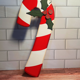 Wooden Candy Cane & Holly Hanger - 18.5"H
