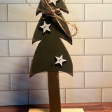 Rustic Wood Christmas Tree w/White Stars on Base - 17"H
