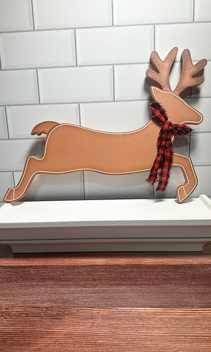Magical Reindeer w/Buffalo Check Scarf Planter Stake Topper