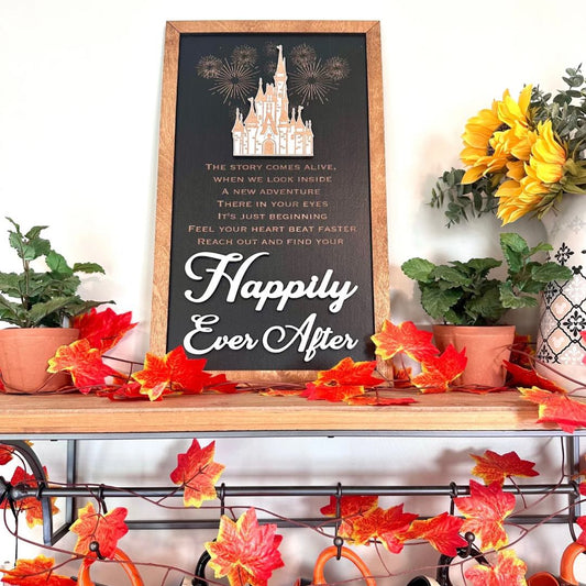 Reach Out & Find Your Happily Ever After | Park-Inspired Framed Sign