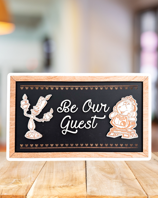 NEW Be Our Guest Park-Inspired Framed Sign | Wooden Wall Art & Handmade Home Decor | 10.9in x 18.5in