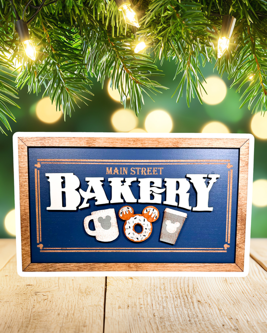 Main Street Bakery Park-Inspired Framed Sign | Blue Background