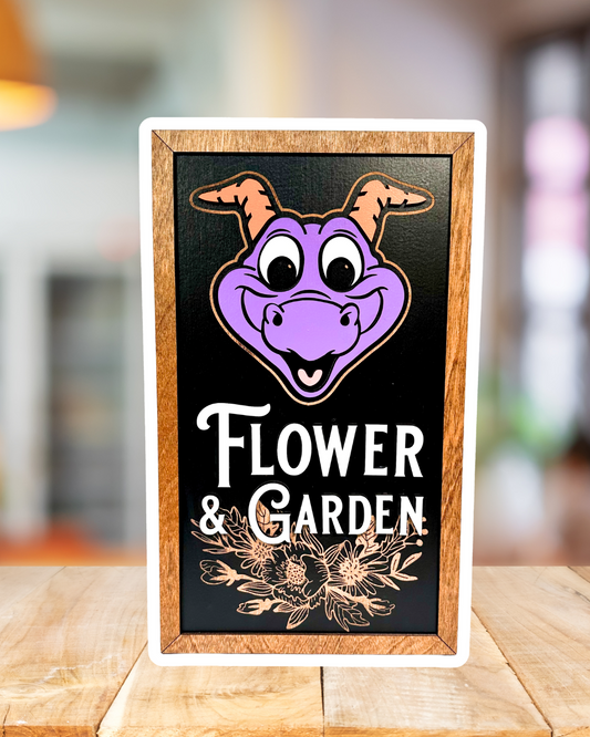 Purple Flower & Garden Park-Inspired Framed Sign | Wooden Wall Art & Handmade Home Decor | 10.9in x 18.5in