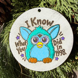 Finished hand-painted I Know What You Did in 1998 on evergreen greenery.