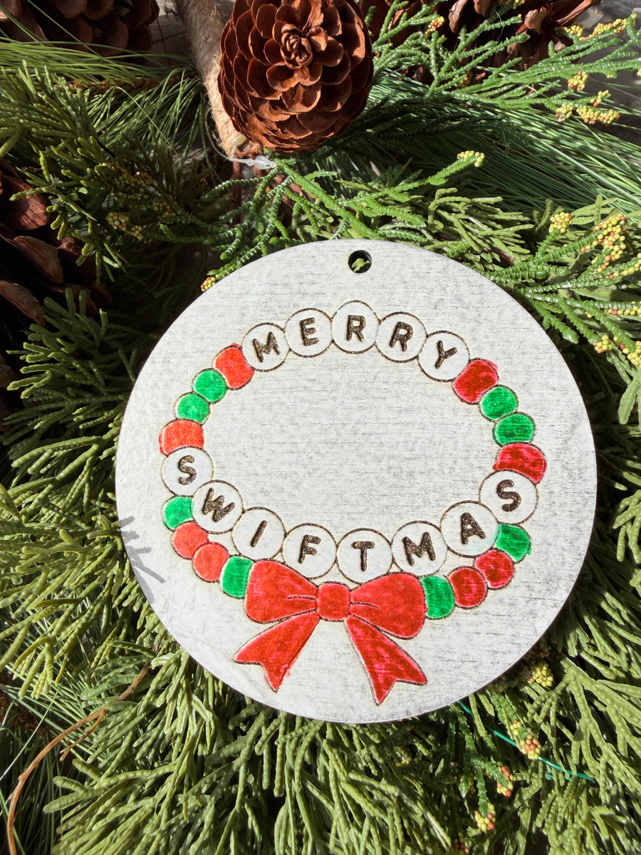 Merry Swiftmas Friendship Bracelet | Hand-Painted Round Ornament