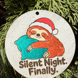 Finished hand-painted Silent Night. Finally. on evergreen greenery.
