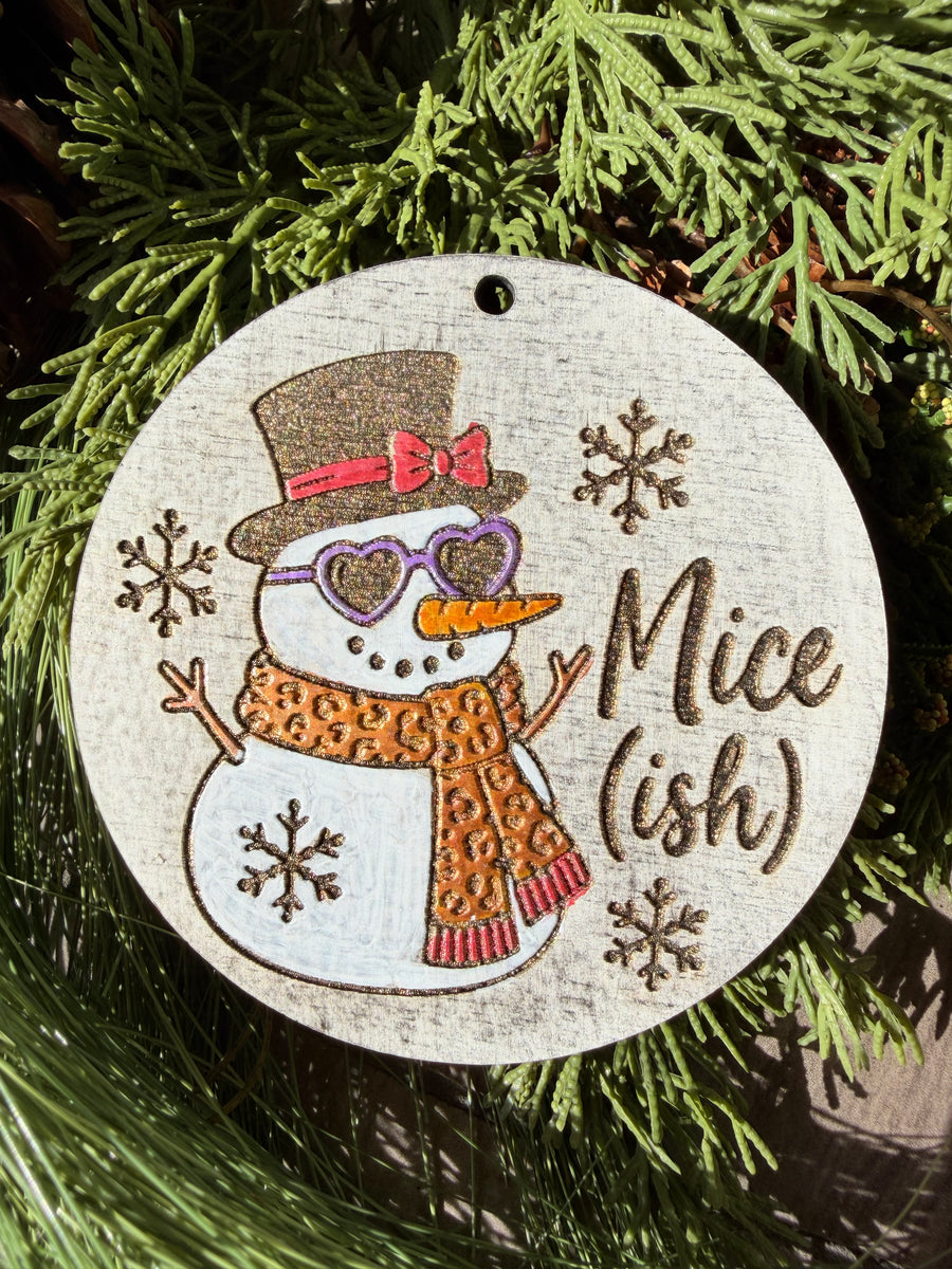 Nice(ish) Snowman | Hand-Painted Round Ornament