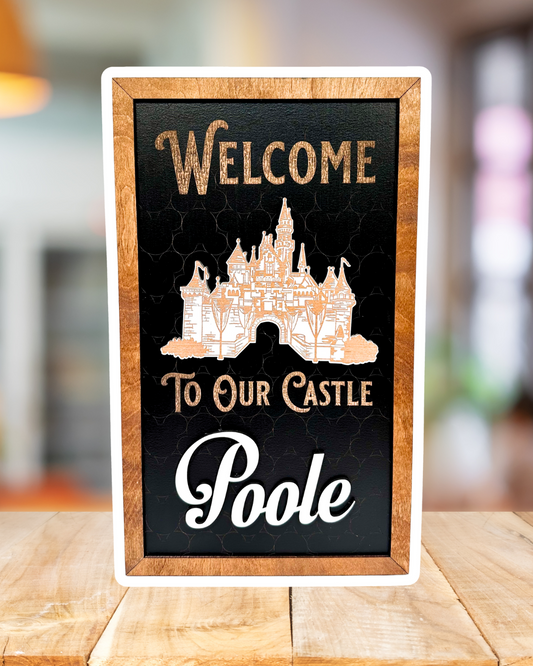 Welcome to our Castle Custom Land Park-Inspired Framed Sign | Wooden Wall Art & Handmade Home Decor | 10.9in x 18.5in