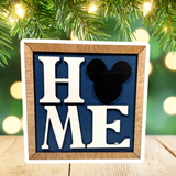 NEW Home Square Framed Sign | Blue Background | White Letters | Black Mouse Head