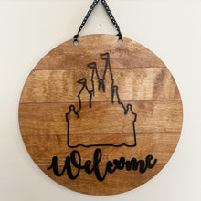 Load image into Gallery viewer, Stained Wood Magical Welcome Castle Hanger
