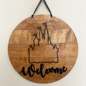 Stained Wood Magical Welcome Castle Hanger