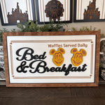 Waffles Served Daily | Character Waffle Bed & Breakfast Framed Sign - Handmade by JRW Design Co.