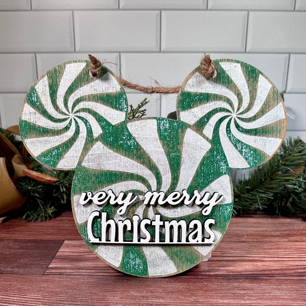 Very Merry Green Peppermint Christmas Sign