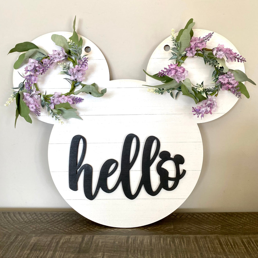 Large Hello Wall Sign - Purple Flowers