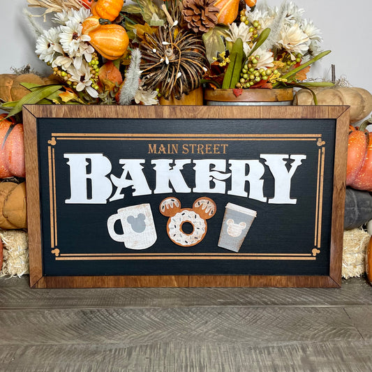 Main Street Bakery Park-Inspired Framed Sign - Black & White