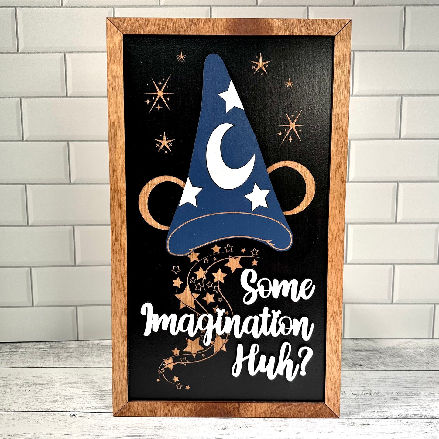 Some Imagination Huh? Park-Inspired Framed Sign | Wooden Wall Art & Handmade Home Decor | 10.9in x 18.5in
