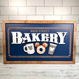 Main Street Bakery | Blue Background Framed Sign - Handmade by JRW Design Co.
