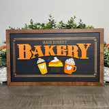 Original Fall Main Street Bakery | Black Background Framed Halloween Sign