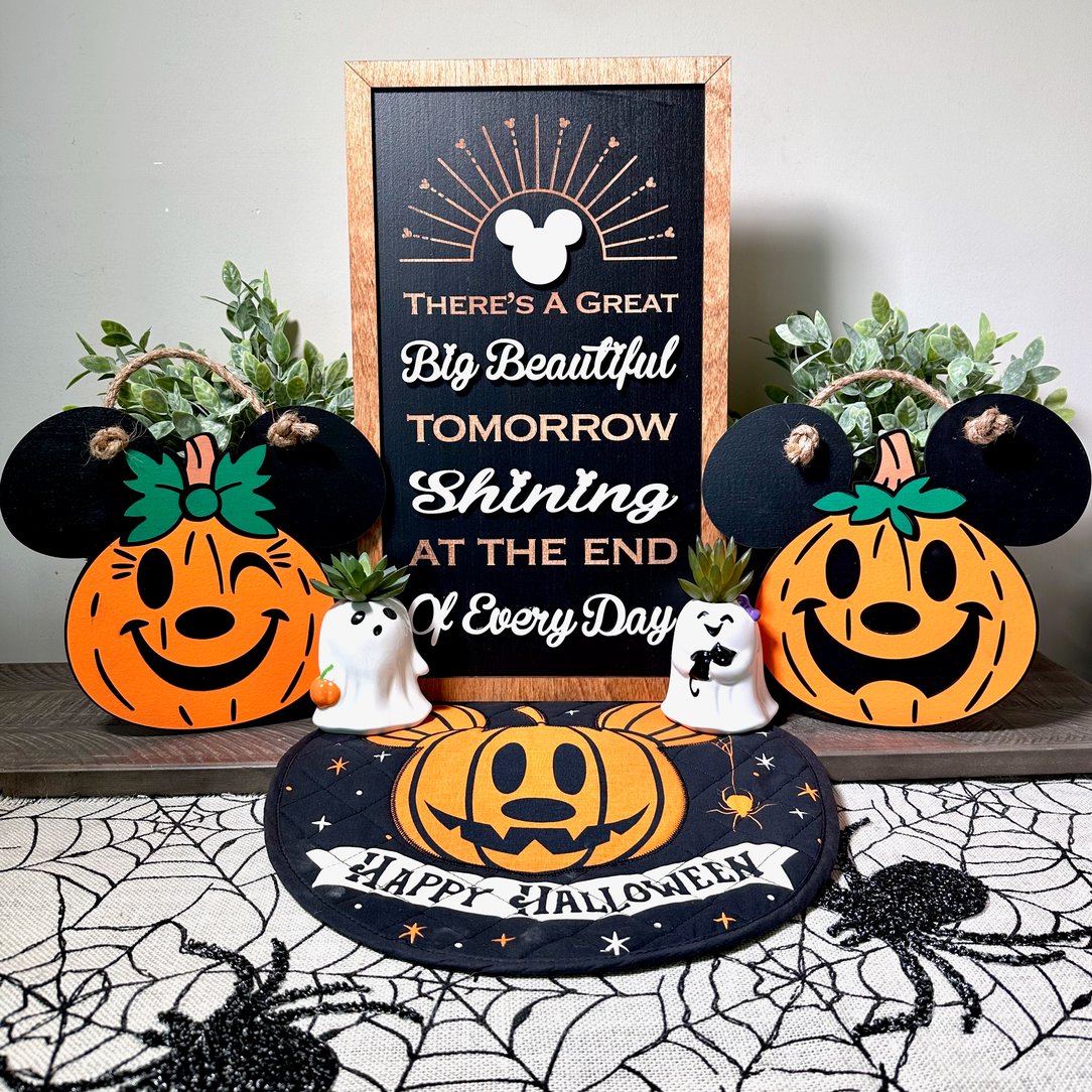 Big Beautiful Tomorrow vertical framed sign in Justin’s autumn display.